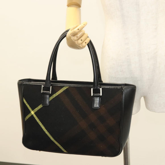BURBERRY Nova Check Hand Bag Wool Black Silver Auth BA2877