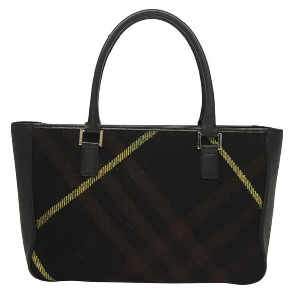 BURBERRY Nova Check Hand Bag Wool Black Silver Auth BA2877