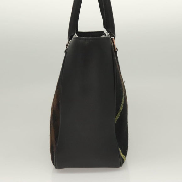 BURBERRY Nova Check Hand Bag Wool Black Silver Auth BA2877