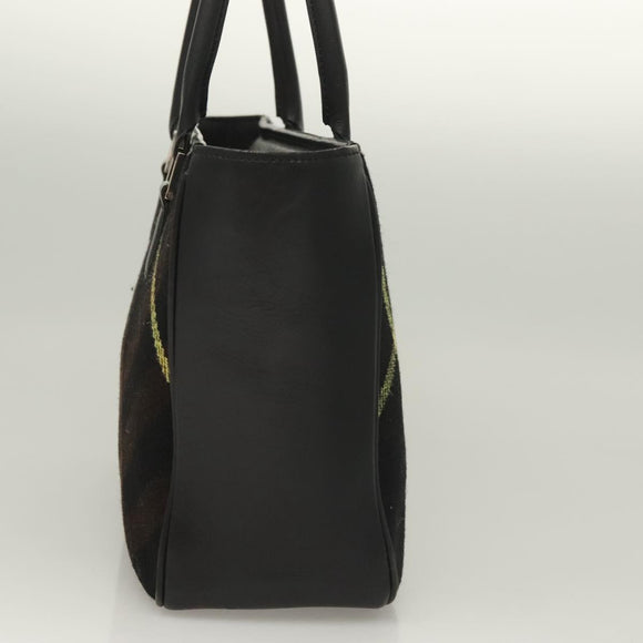 BURBERRY Nova Check Hand Bag Wool Black Silver Auth BA2877