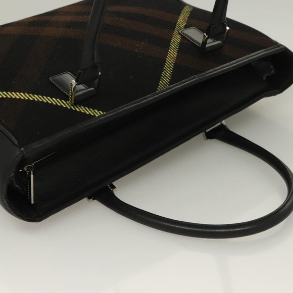 BURBERRY Nova Check Hand Bag Wool Black Silver Auth BA2877