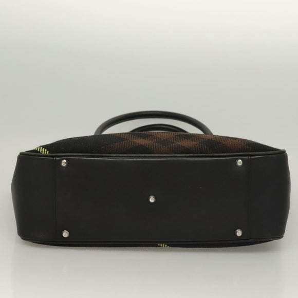 BURBERRY Nova Check Hand Bag Wool Black Silver Auth BA2877