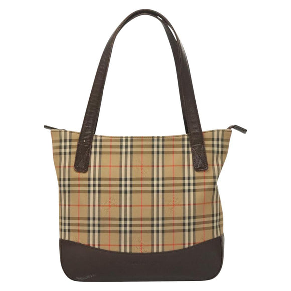 BURBERRY Nova Check Tote Bag Canvas Beige Silver Auth BA2880