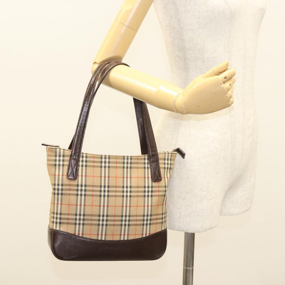 BURBERRY Nova Check Tote Bag Canvas Beige Silver Auth BA2880