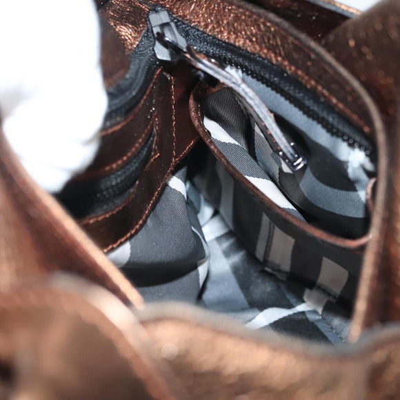 BURBERRY Shoulder Bag Leather Bronze Auth BA2881