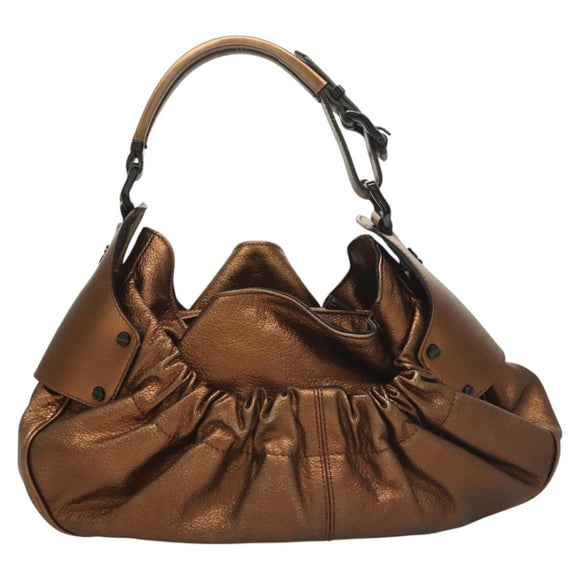 BURBERRY Shoulder Bag Leather Bronze Auth BA2881