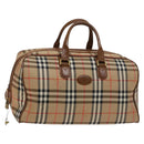 Burberrys Nova Check Boston Bag Canvas Beige Gold Auth BA2882-1