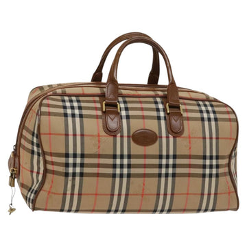 Burberrys Nova Check Boston Bag Canvas Beige Gold Auth BA2882