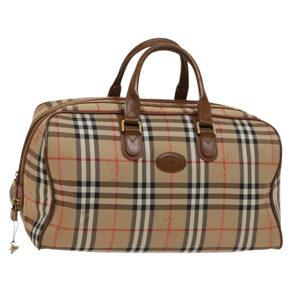 Burberrys Nova Check Boston Bag Canvas Beige Gold Auth BA2882