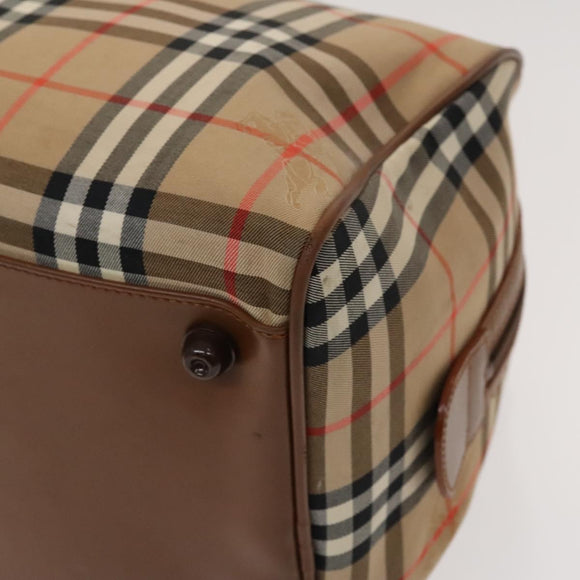 Burberrys Nova Check Boston Bag Canvas Beige Gold Auth BA2882