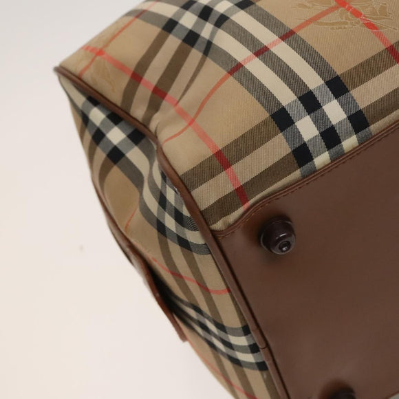 Burberrys Nova Check Boston Bag Canvas Beige Gold Auth BA2882
