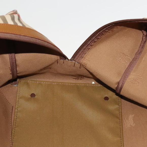 Burberrys Nova Check Boston Bag Canvas Beige Gold Auth BA2882