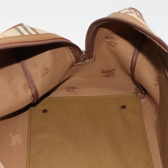 Burberrys Nova Check Boston Bag Canvas Beige Gold Auth BA2882