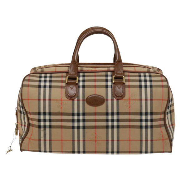 Burberrys Nova Check Boston Bag Canvas Beige Gold Auth BA2882