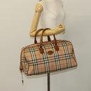 Burberrys Nova Check Boston Bag Canvas Beige Gold Auth BA2882-21