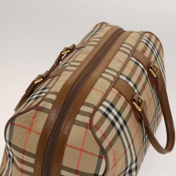 Burberrys Nova Check Boston Bag Canvas Beige Gold Auth BA2882