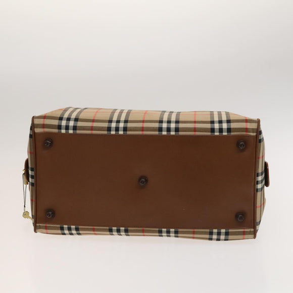Burberrys Nova Check Boston Bag Canvas Beige Gold Auth BA2882
