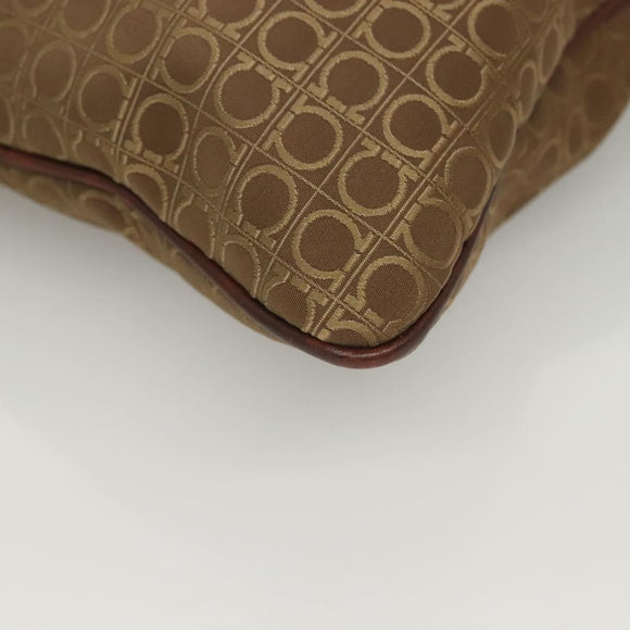 Salvatore Ferragamo Gancini Tote Bag Canvas Brown Silver Auth BA2887