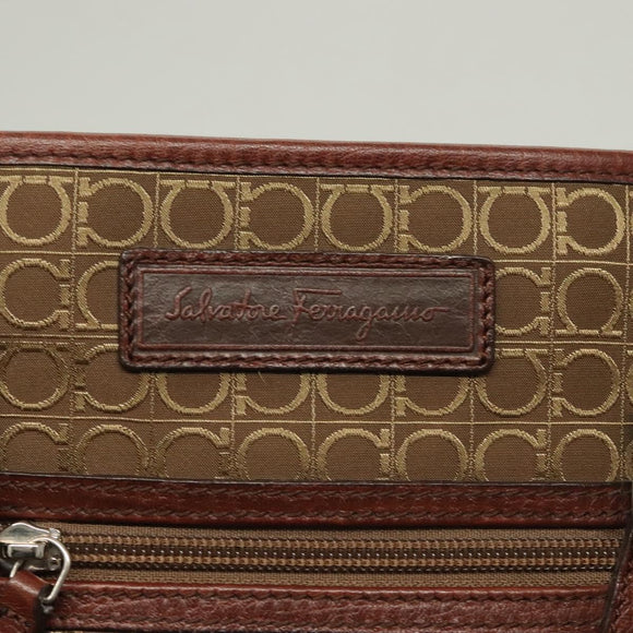 Salvatore Ferragamo Gancini Tote Bag Canvas Brown Silver Auth BA2887