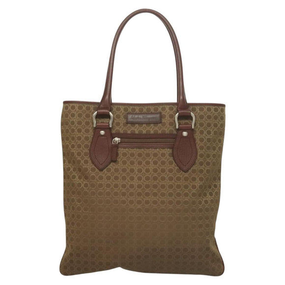 Salvatore Ferragamo Gancini Tote Bag Canvas Brown Silver Auth BA2887