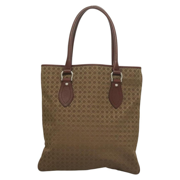 Salvatore Ferragamo Gancini Tote Bag Canvas Brown Silver Auth BA2887