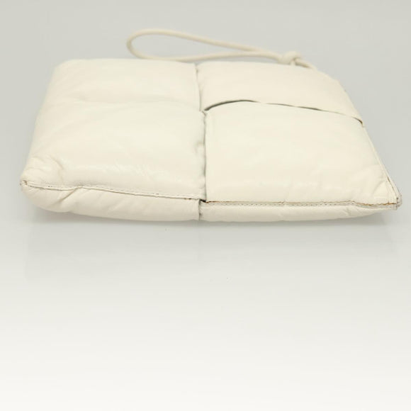 BOTTEGA VENETA MAXI INTRECCIATO Clutch Bag Leather Silver White Auth BA2892