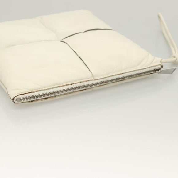 BOTTEGA VENETA MAXI INTRECCIATO Clutch Bag Leather Silver White Auth BA2892