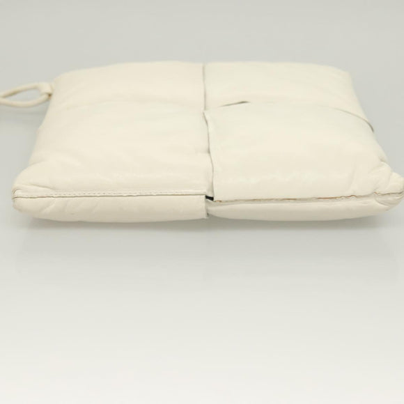 BOTTEGA VENETA MAXI INTRECCIATO Clutch Bag Leather Silver White Auth BA2892