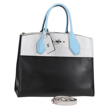 LOUIS VUITTON City Steamer MM Bag Calf leather Black Gray M42435 LV Auth BA2906A