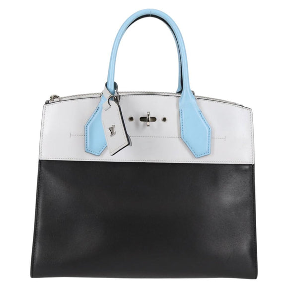 LOUIS VUITTON City Steamer MM Bag Calf leather Black Gray M42435 LV Auth BA2906V