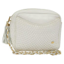BALLY Chain Shoulder Bag Leather White Gold Auth BA2907-1