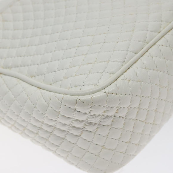 BALLY Chain Shoulder Bag Leather White Gold Auth BA2907