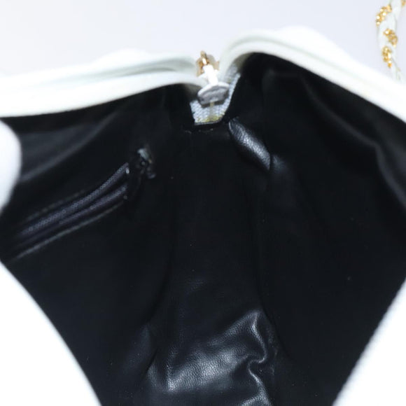 BALLY Chain Shoulder Bag Leather White Gold Auth BA2907