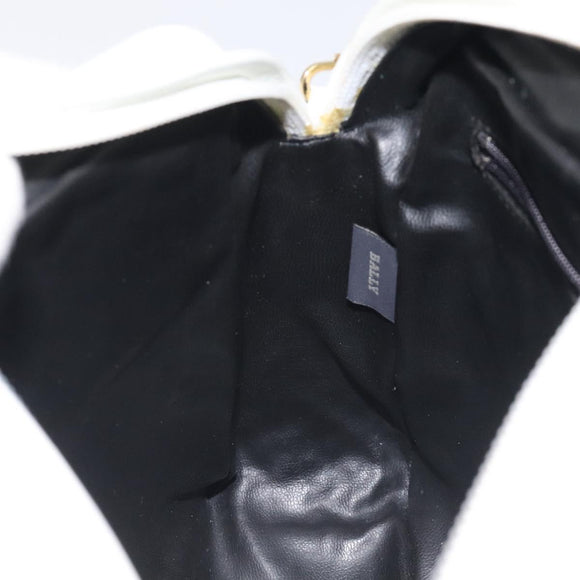 BALLY Chain Shoulder Bag Leather White Gold Auth BA2907