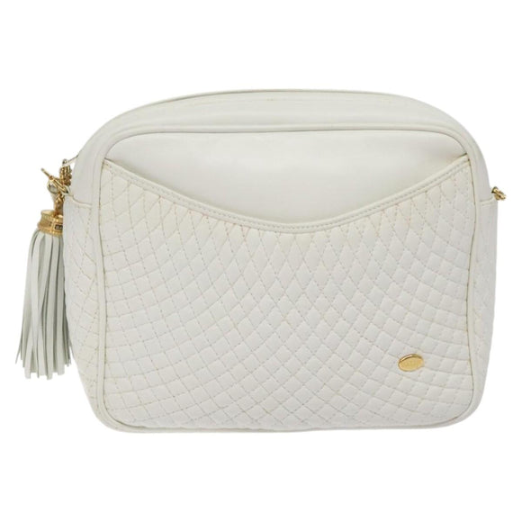 BALLY Chain Shoulder Bag Leather White Gold Auth BA2907