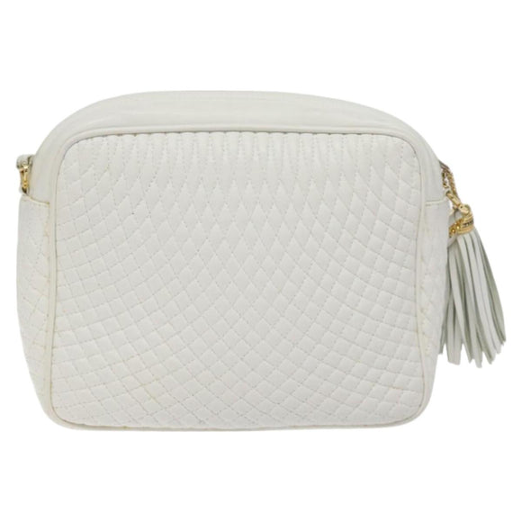 BALLY Chain Shoulder Bag Leather White Gold Auth BA2907