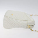 BALLY Chain Shoulder Bag Leather White Gold Auth BA2907-3