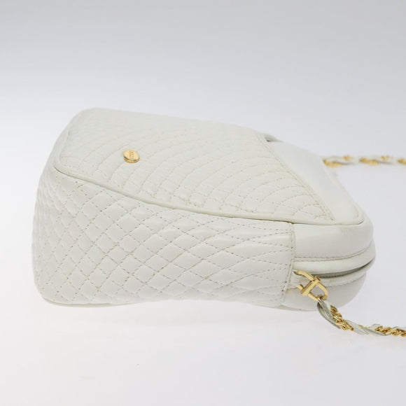 BALLY Chain Shoulder Bag Leather White Gold Auth BA2907