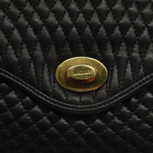 BALLY Hand Bag Leather Black Gold Auth BA2909