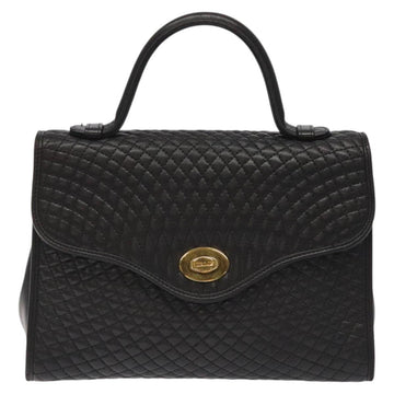 BALLY Hand Bag Leather Black Gold Auth BA2909 - 0