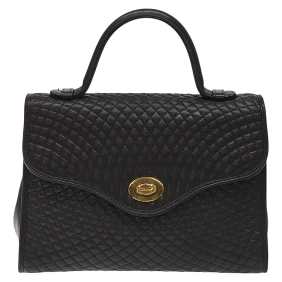 BALLY Hand Bag Leather Black Gold Auth BA2909