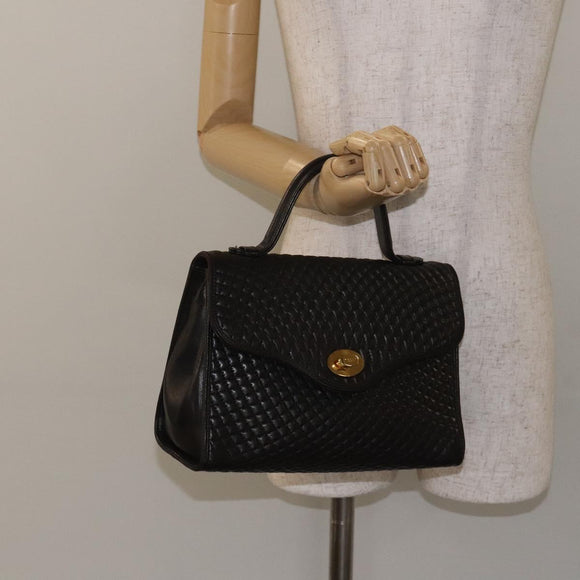 BALLY Hand Bag Leather Black Gold Auth BA2909