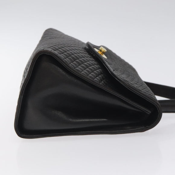 BALLY Hand Bag Leather Black Gold Auth BA2909