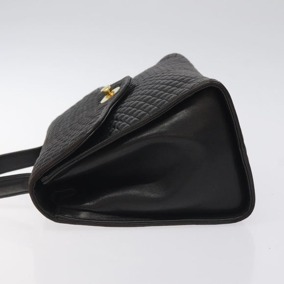 BALLY Hand Bag Leather Black Gold Auth BA2909