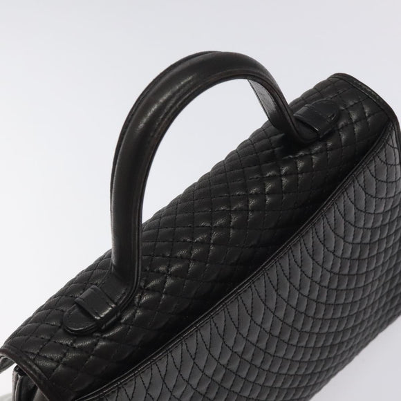 BALLY Hand Bag Leather Black Gold Auth BA2909