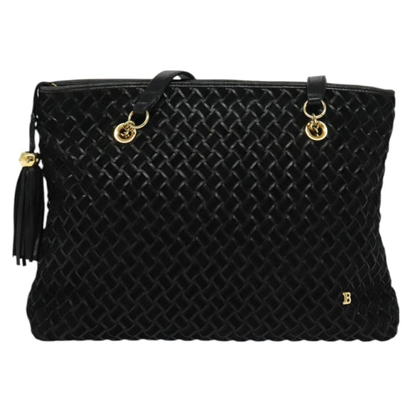 BALLY Tote Bag Leather Black Gold Auth BA2910