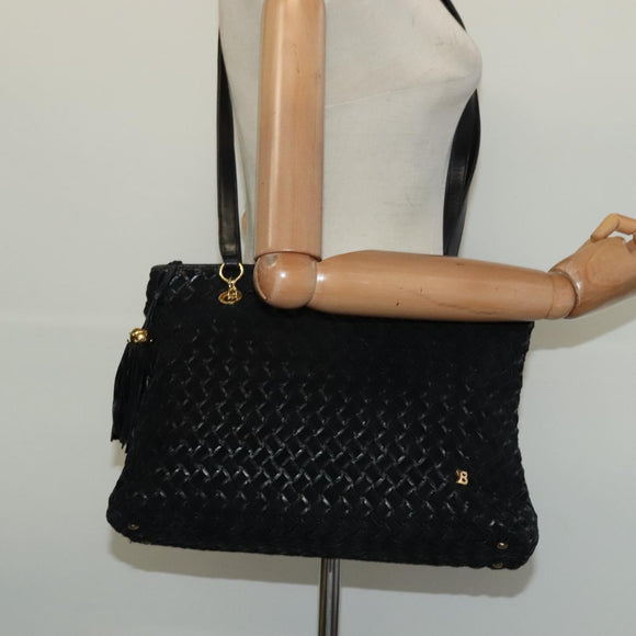 BALLY Tote Bag Leather Black Gold Auth BA2910
