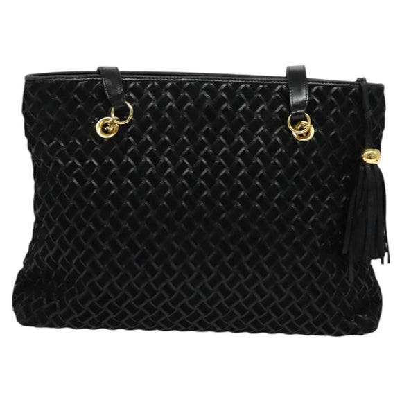 BALLY Tote Bag Leather Black Gold Auth BA2910