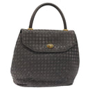 BALLY Hand Bag Leather Gray Gold Auth BA2912-1