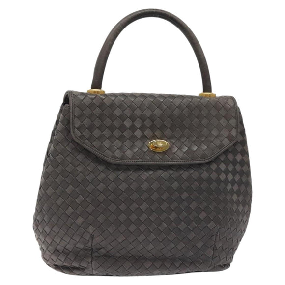 BALLY Hand Bag Leather Gray Gold Auth BA2912